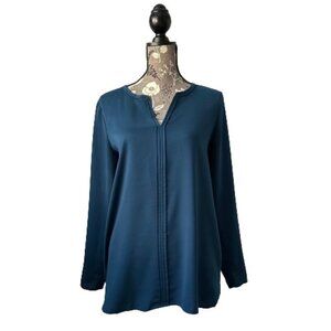 Ann Taylor Women's S Blue Modest Long Sleeves V-Neck Pull Over Blouse/Shirt Top